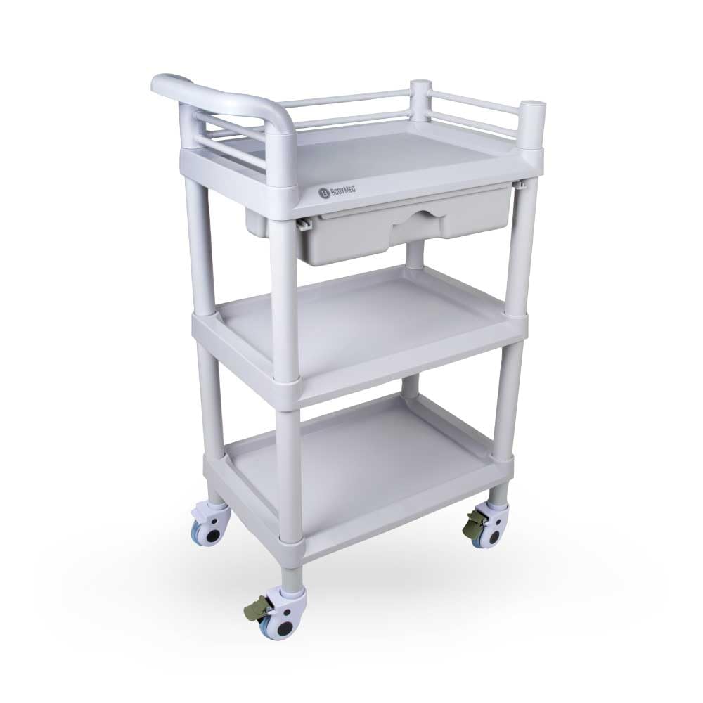 3-Tier Medical Utility Cart with Drawer and Shelves B649