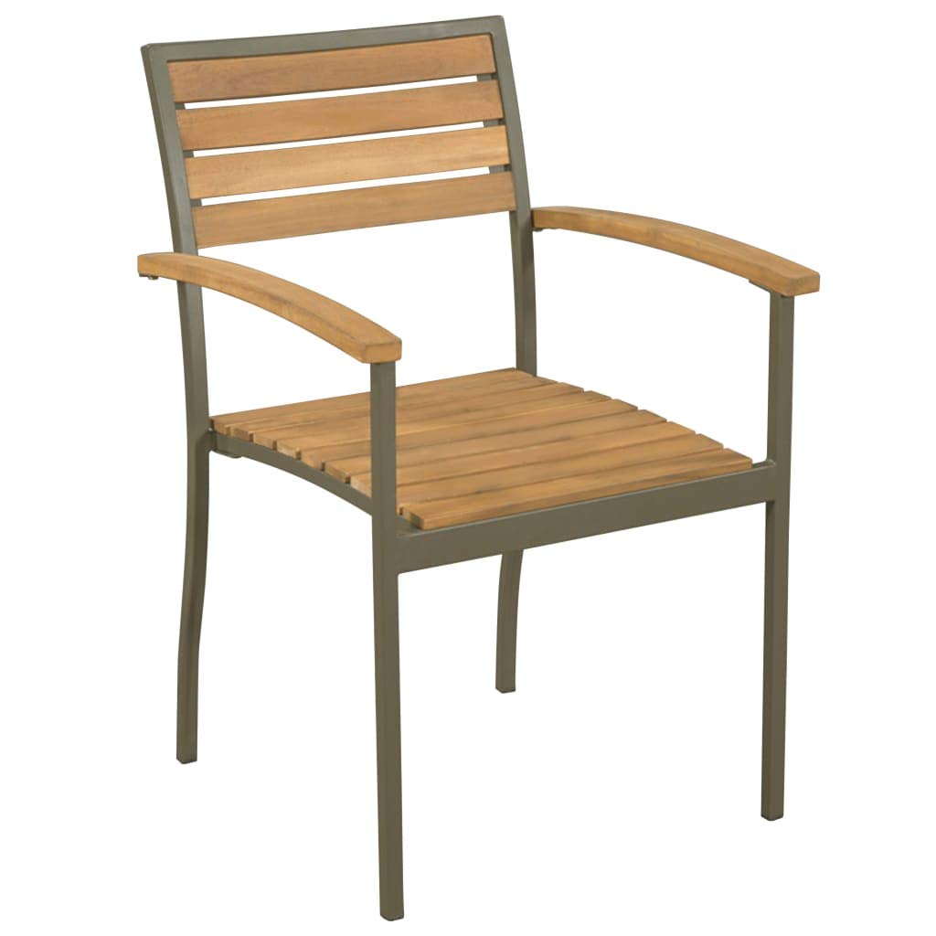 9 Piece Natural Wood and Grey Steel Outdoor Dining Set J66245