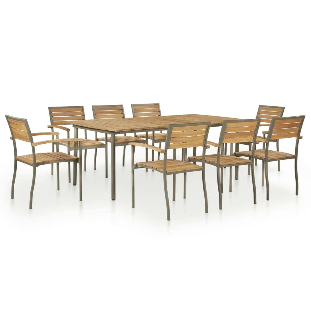 9 Piece Natural Wood and Grey Steel Outdoor Dining Set J66245