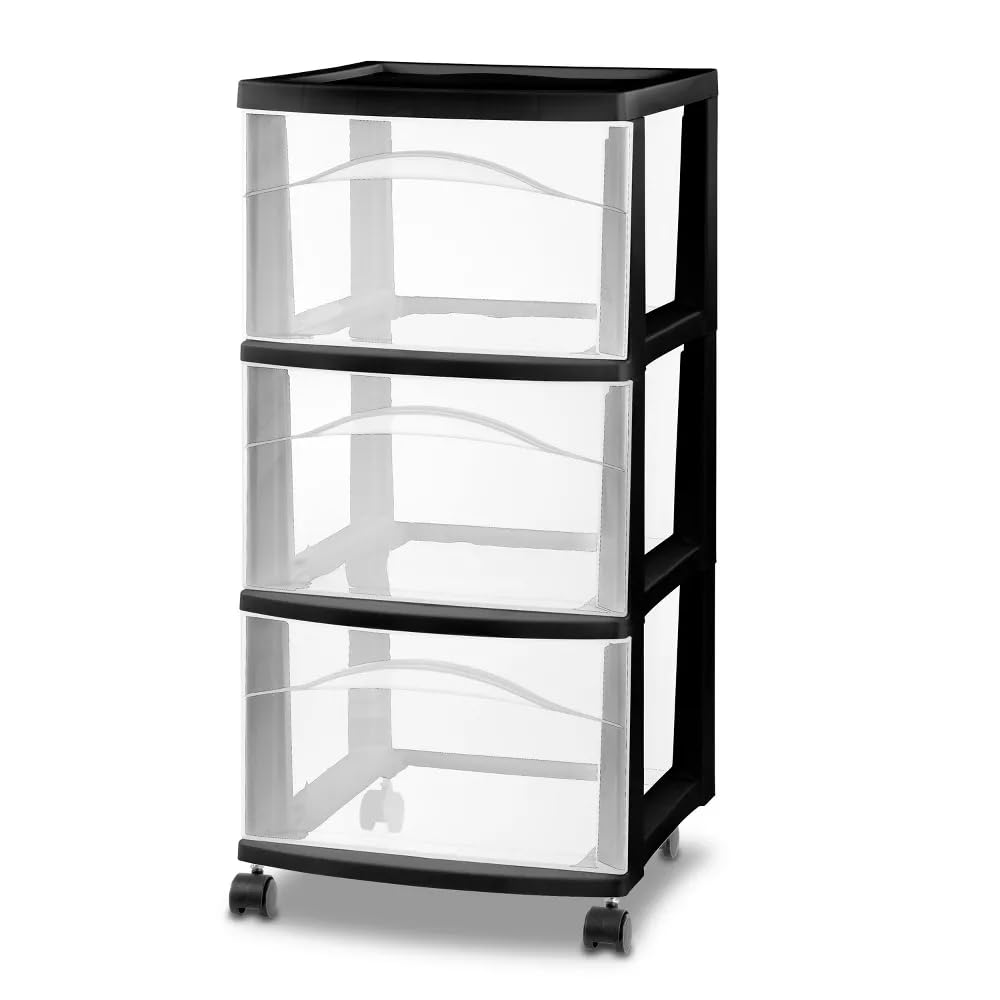 3 Tier Medium Storage Stroller, Black Frame with Clear Drawer L50884