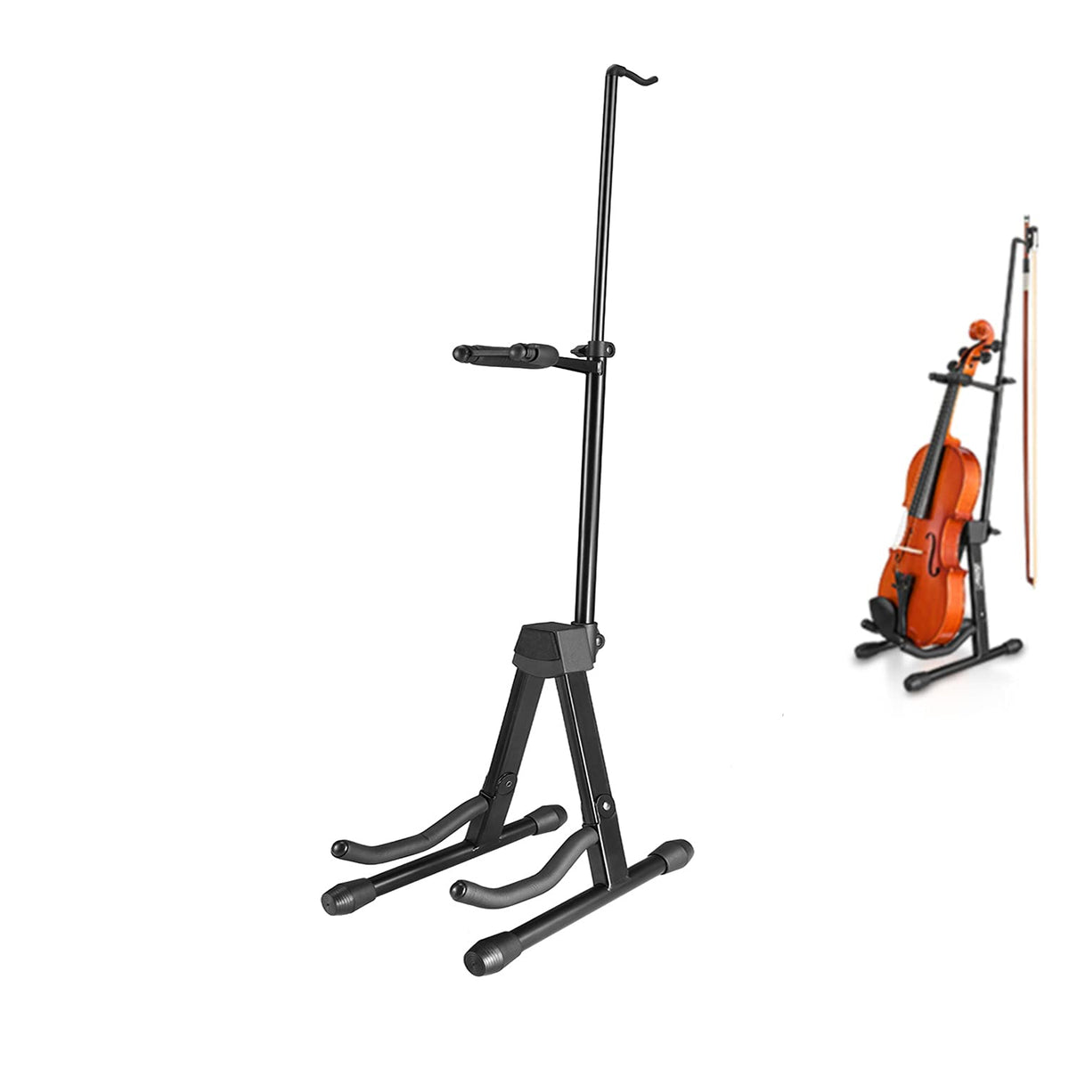 Violin Stand with Bows, Portable and Adjustable Holder Black P413