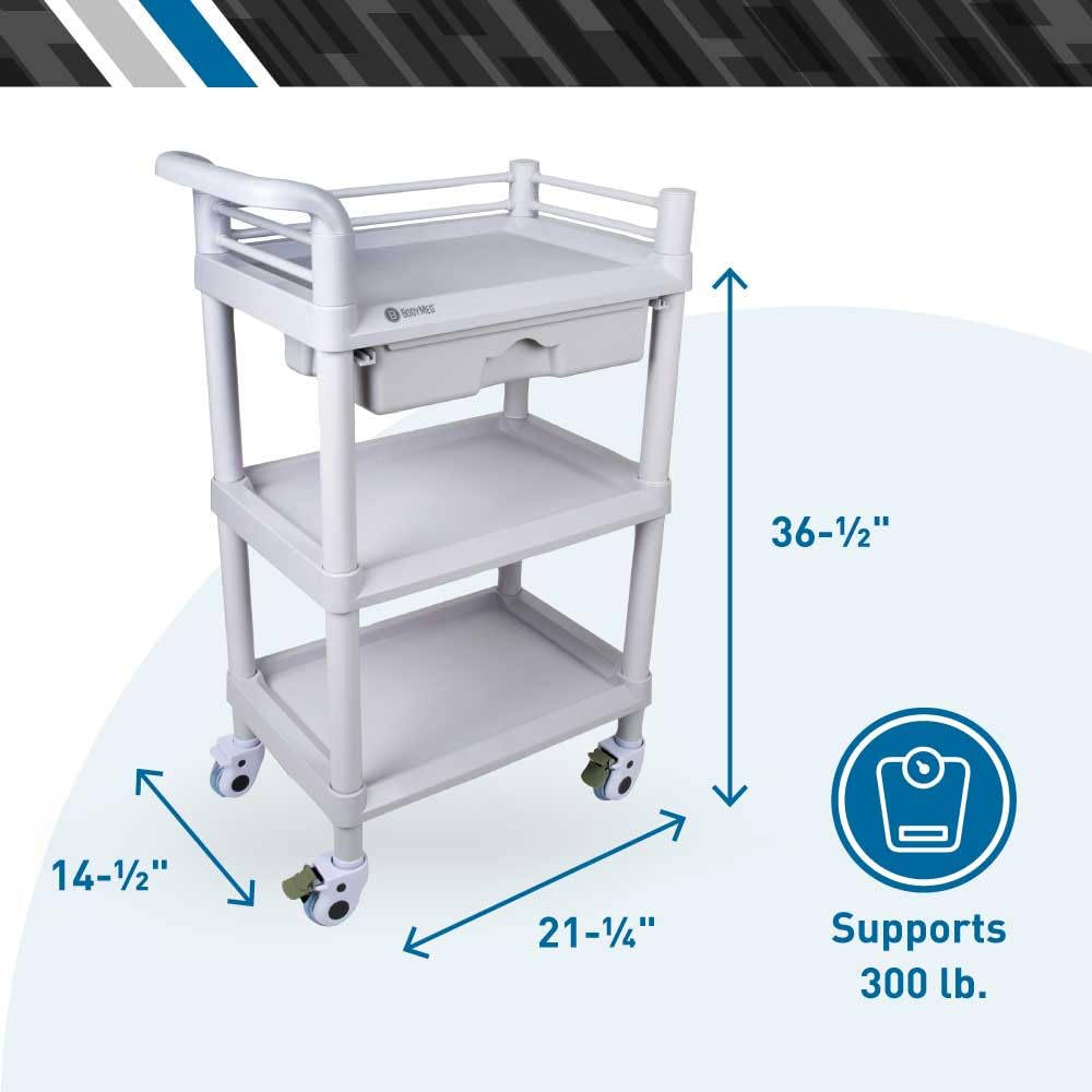 3-Tier Medical Utility Cart with Drawer and Shelves B649