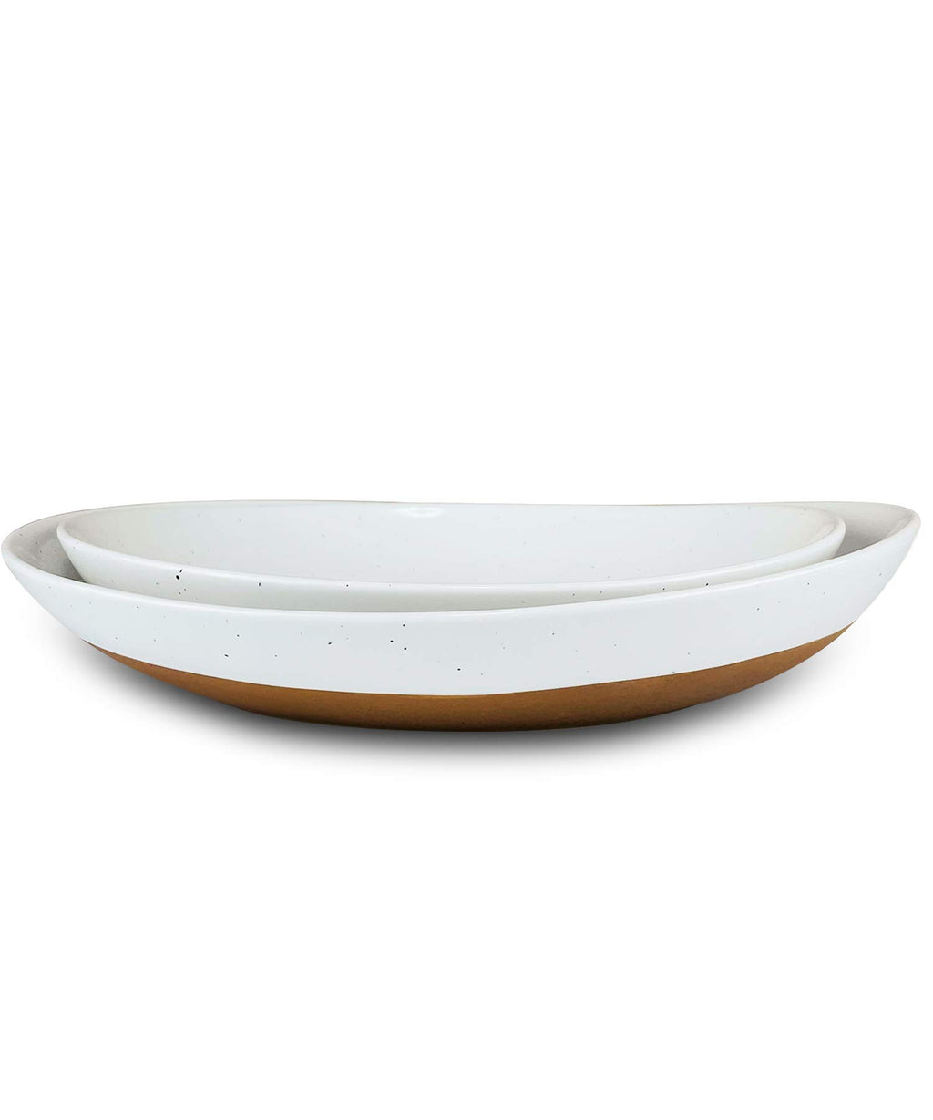 Ceramic Serving Bowls Set of 2 Oval Platters Vanilla White M70987