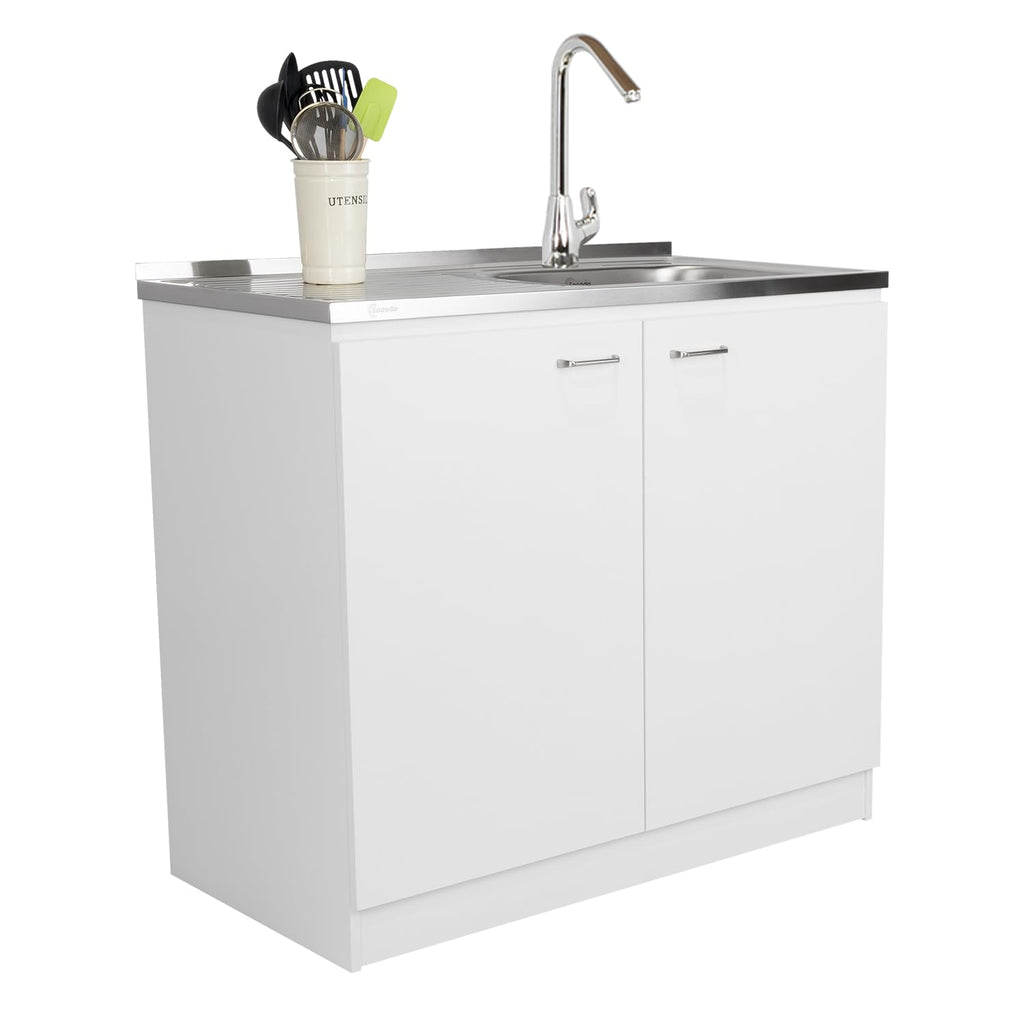 White 39 in Kitchen Sink Cabinet with Stainless Steel Top D699