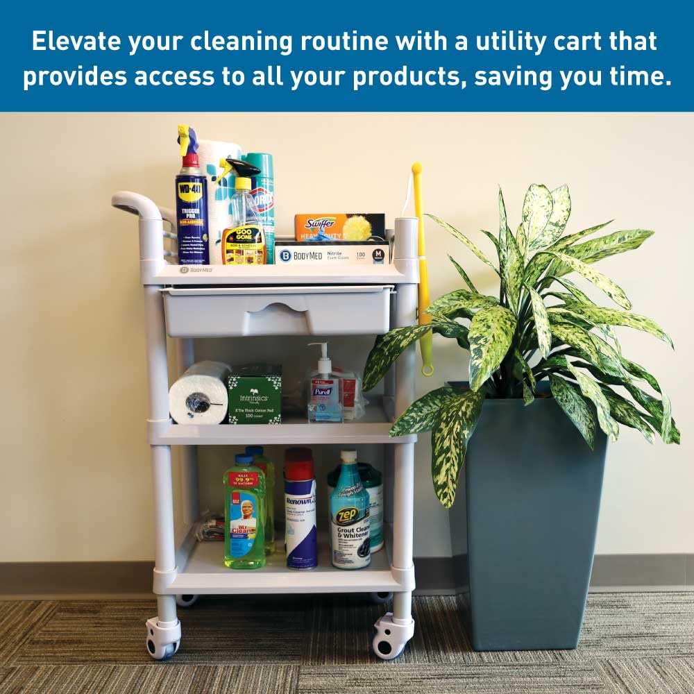 3-Tier Medical Utility Cart with Drawer and Shelves B649