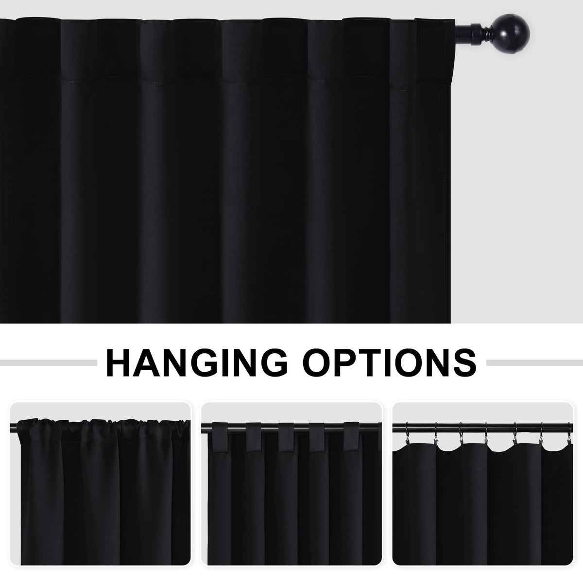 Blackout Room Divider Curtain 120 x 96 Inches Black I2470