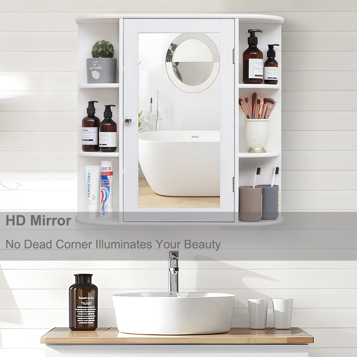 White Bathroom Medicine Cabinet with Mirror and Adjustable Shelves U251