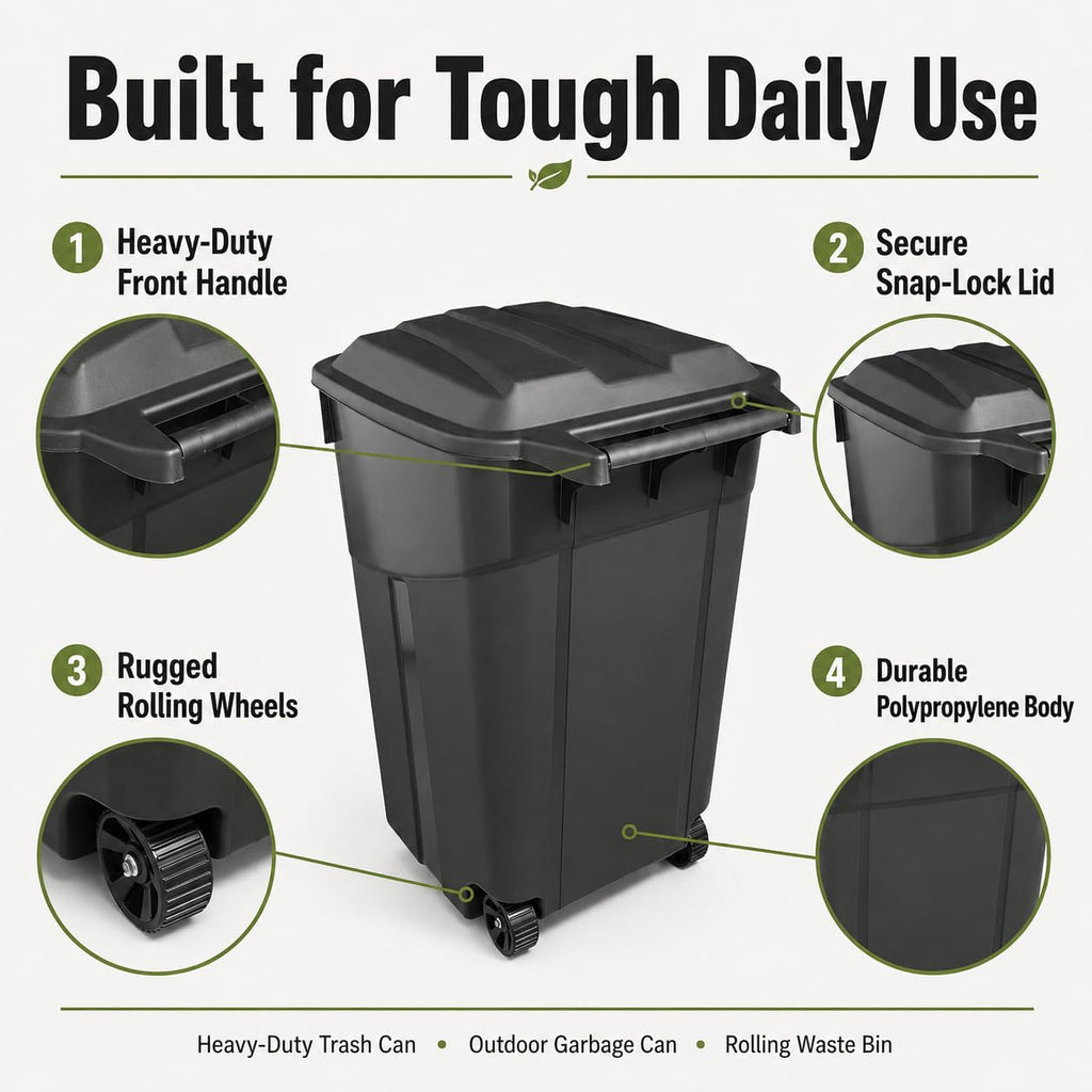 32 Gallon Wheeled Heavy-Duty Outdoor Trash Can H9249