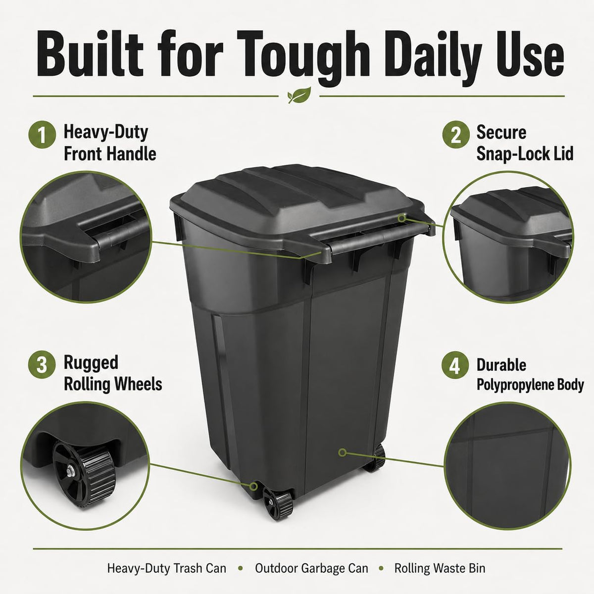 32 Gallon Wheeled Heavy-Duty Outdoor Trash Can H9249