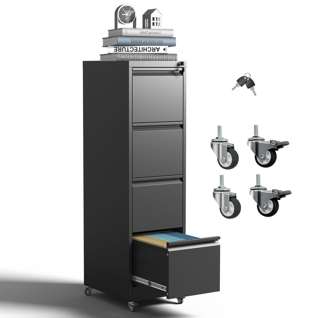 4-Drawer Mobile File Cabinet with Lock and Wheels K498
