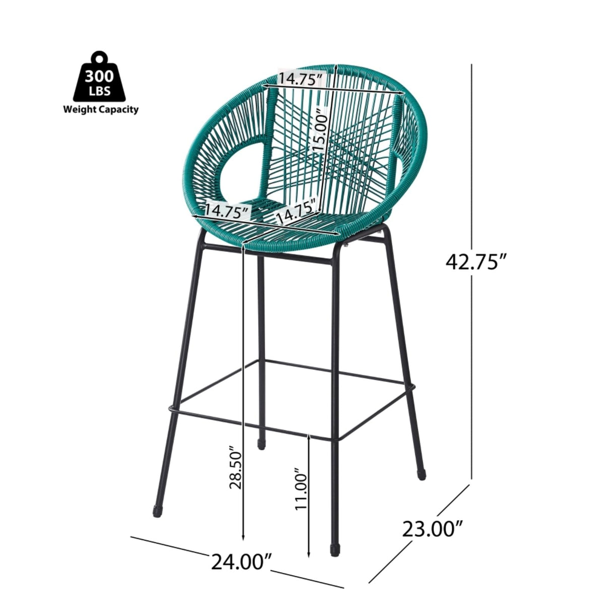 Faux Wicker PE Rattan Bar Stools Set of 2 Teal C3745