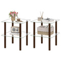 Square End Table Set of 2, 2-Tier Glass Top Sofa Side Table Q970