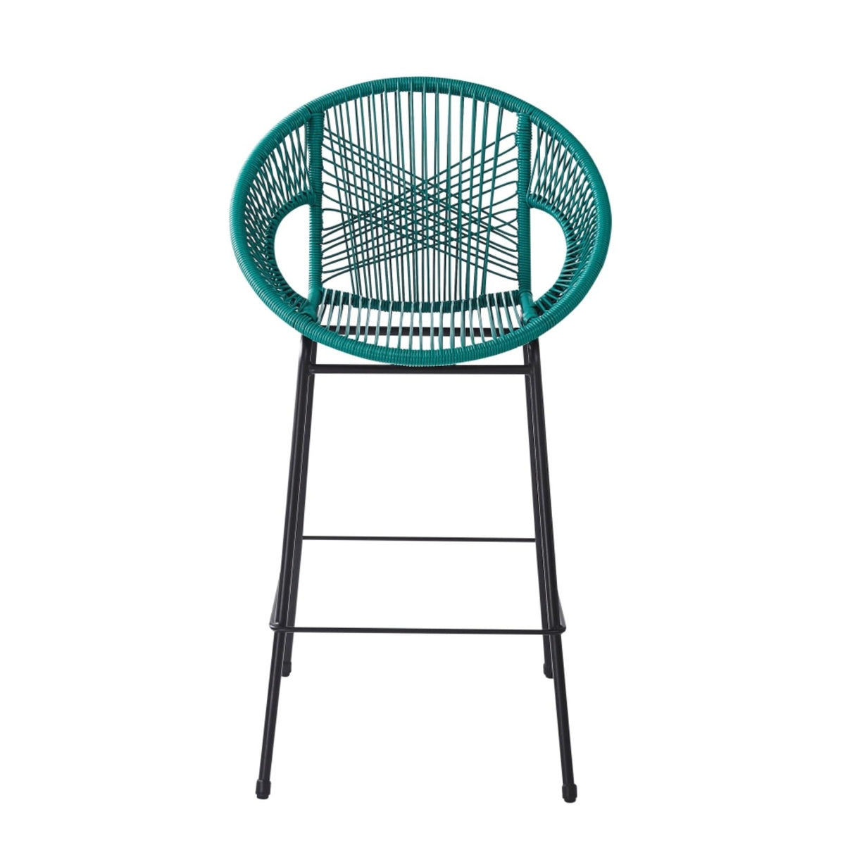 Faux Wicker PE Rattan Bar Stools Set of 2 Teal C3745