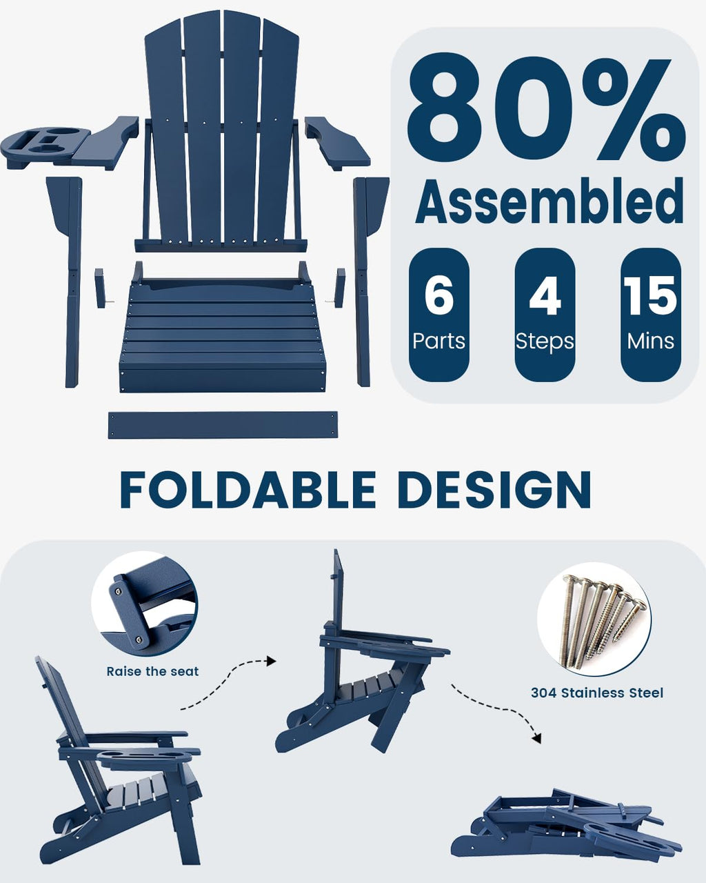 Folding Adirondack Chair Set of 8 with Cup Holder X27370