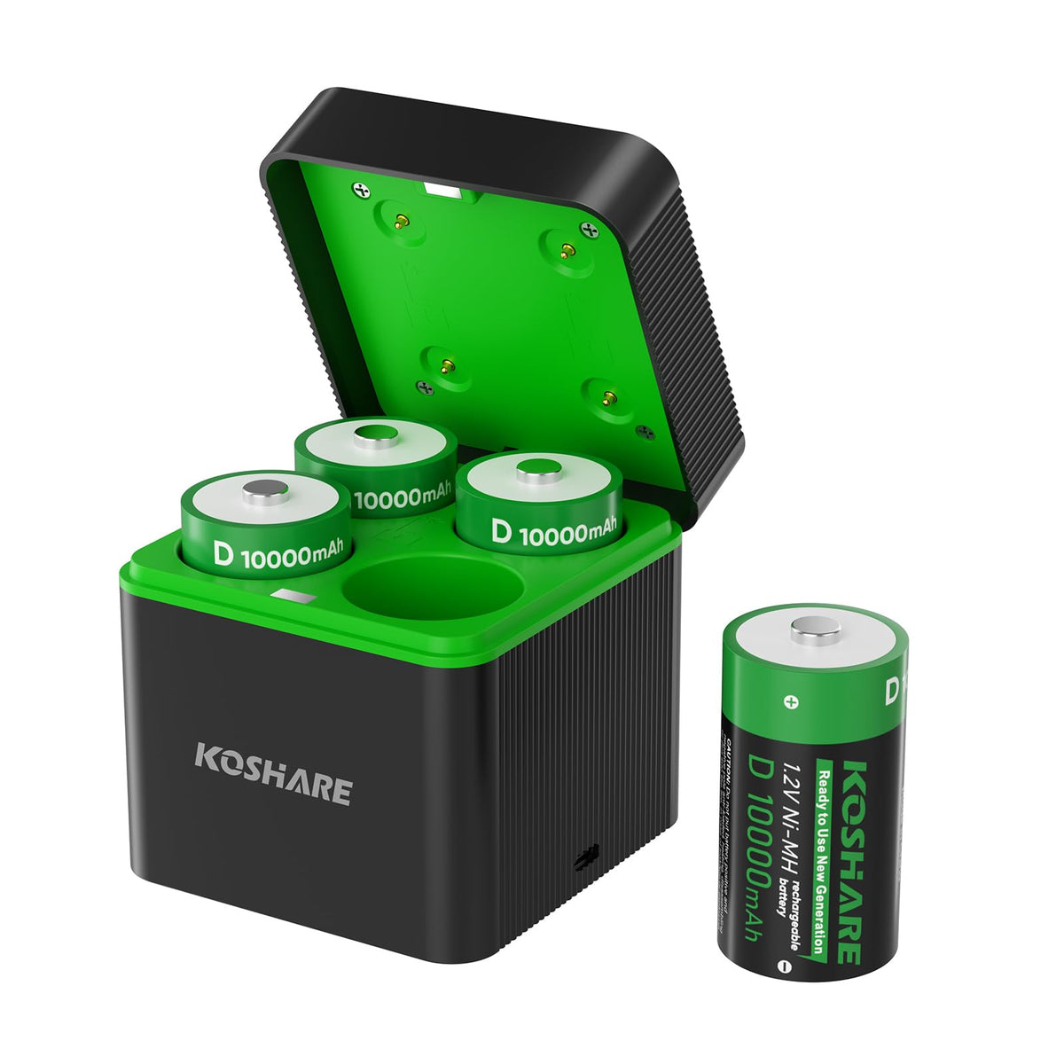 4 Pack 10000mAh Rechargeable NiMH D Cell Batteries with Charger O967181