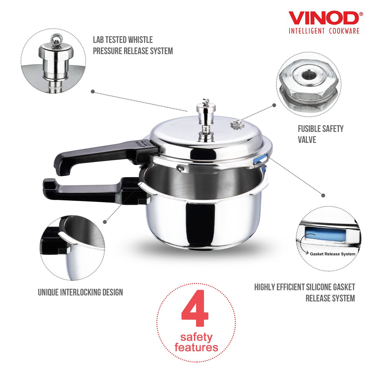 Stainless Steel Pressure Cooker, Outer Lid, 3 Litre L508882