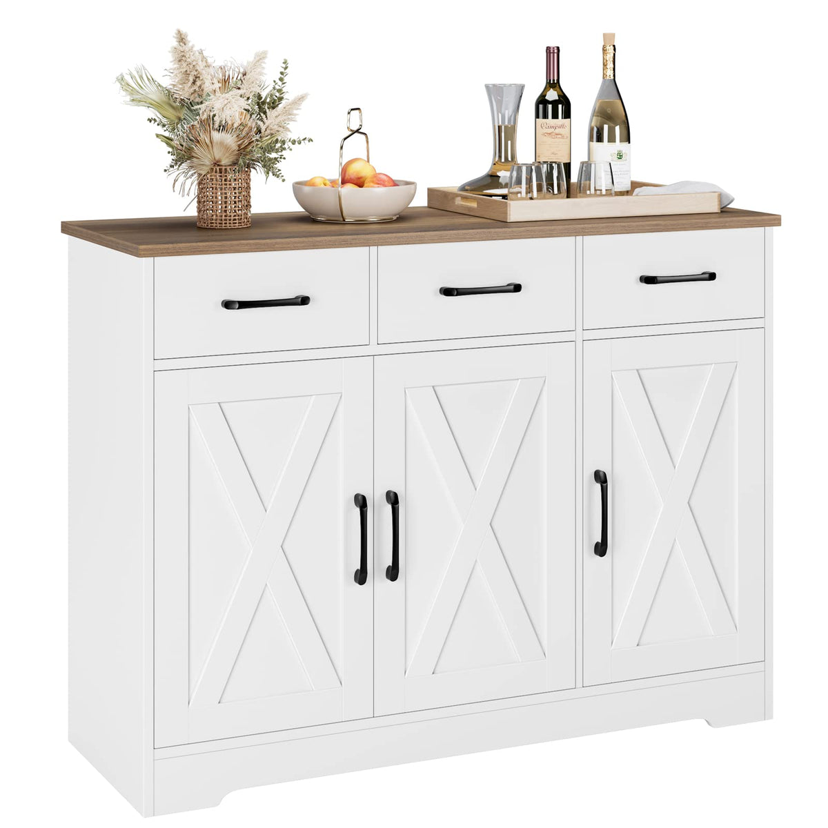 White Kitchen Buffet Cabinet with Storage P291372