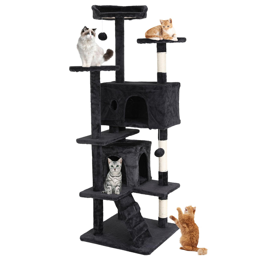 70 Inches Multi-Level Cat Tree with Litter Box Enclosure Dark Gray Z794