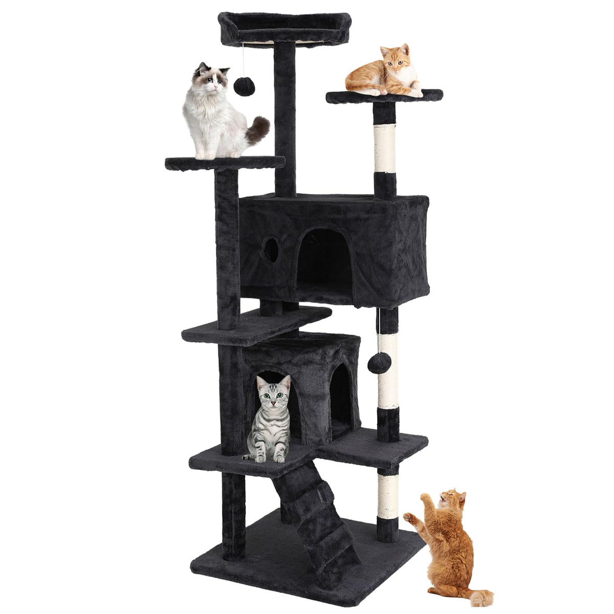 70 Inches Multi-Level Cat Tree with Litter Box Enclosure Dark Gray Z794