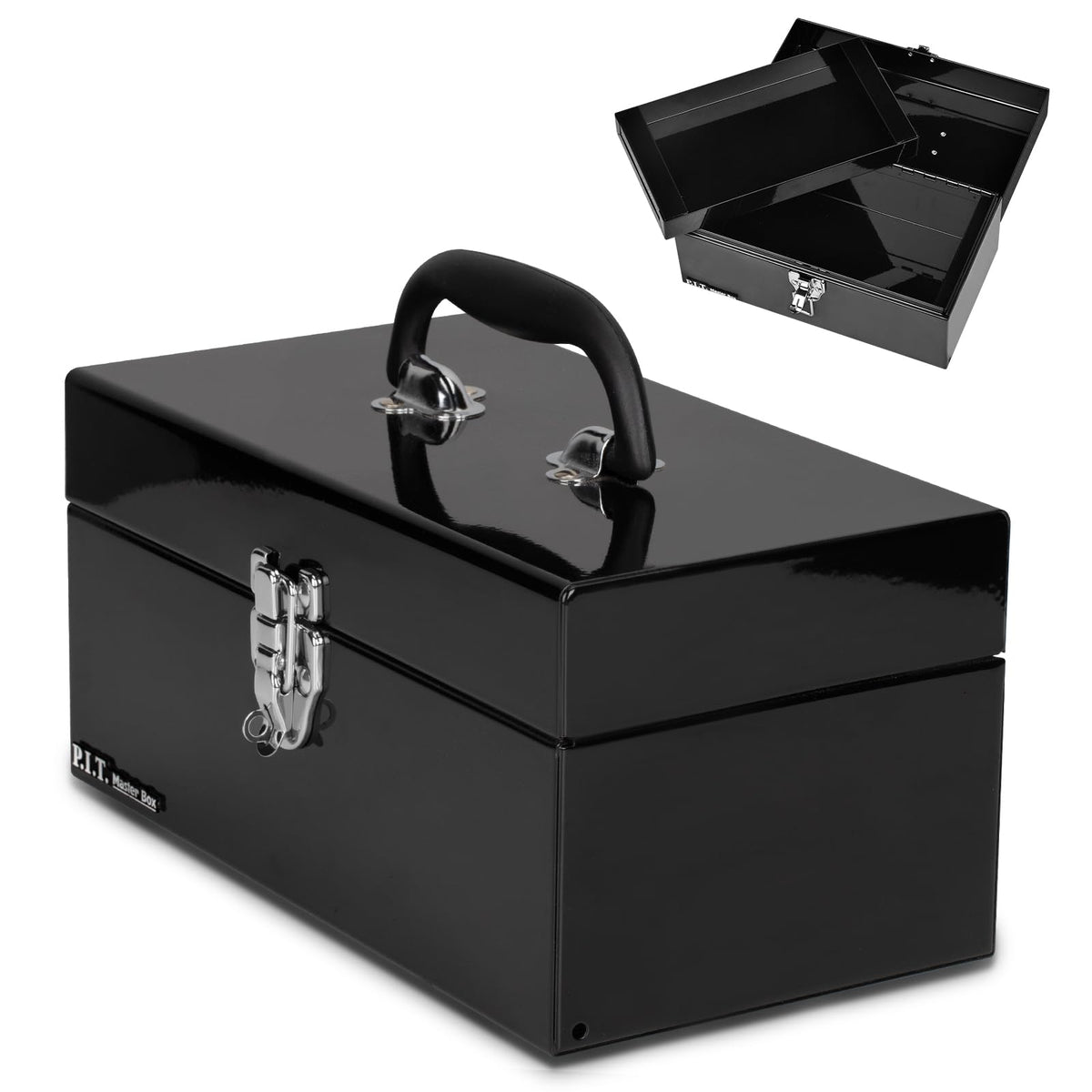 Metal Tool Box 12 Inch Portable Small Toolbox with Latch Black Y54764