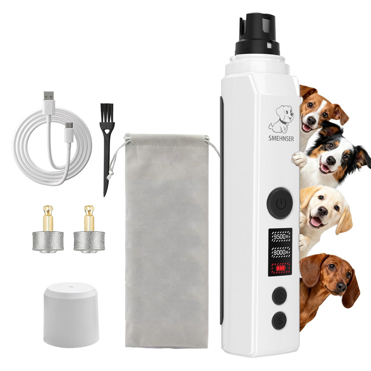 White 2-Speed USB Rechargeable Dog Nail Grinder M580219
