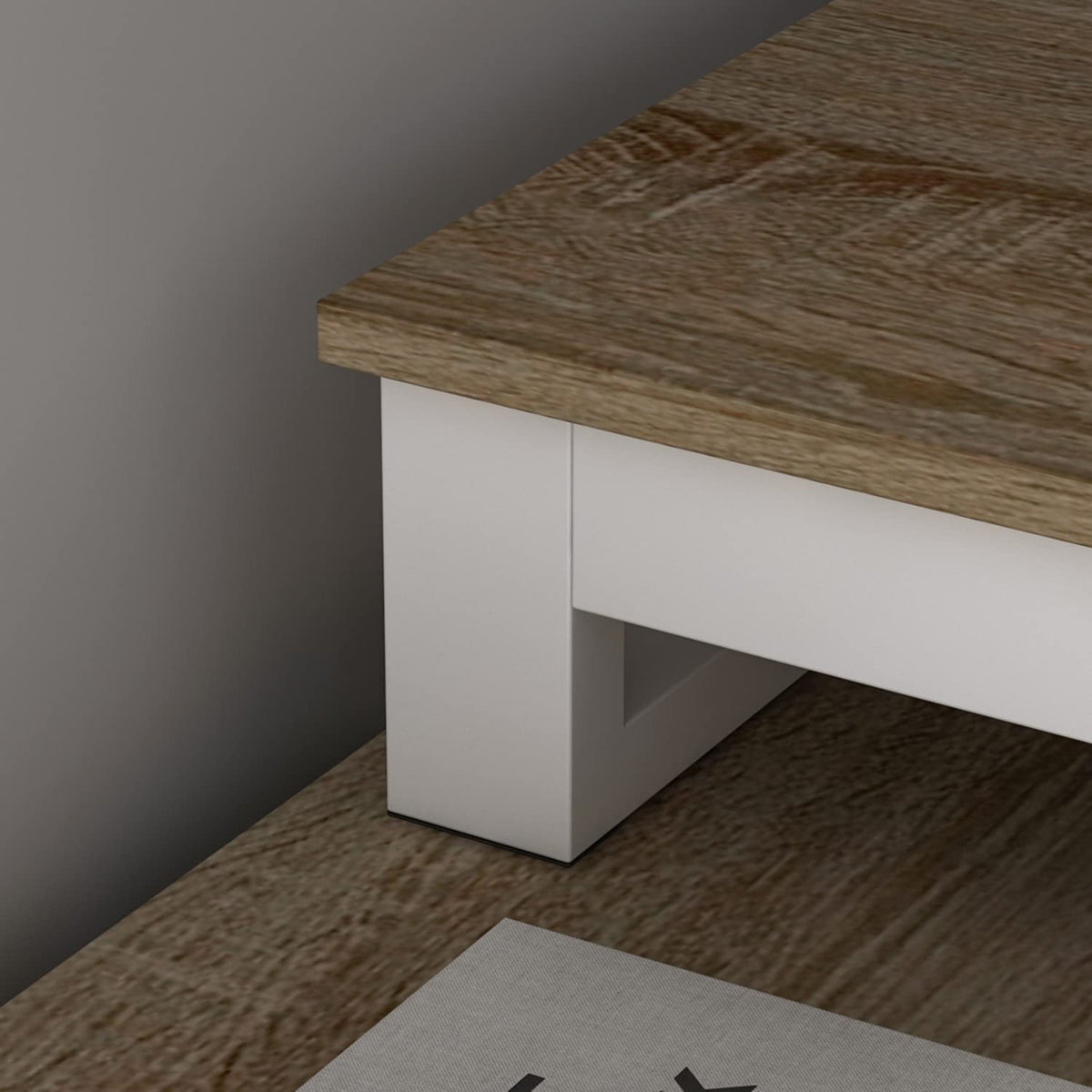 54 Inch Walnut and White L-Shaped Corner Desk with 3 Drawers and 2 Shelves P35140