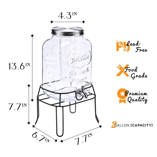 2 Gallon Glass Drink Dispenser with Stand E5334