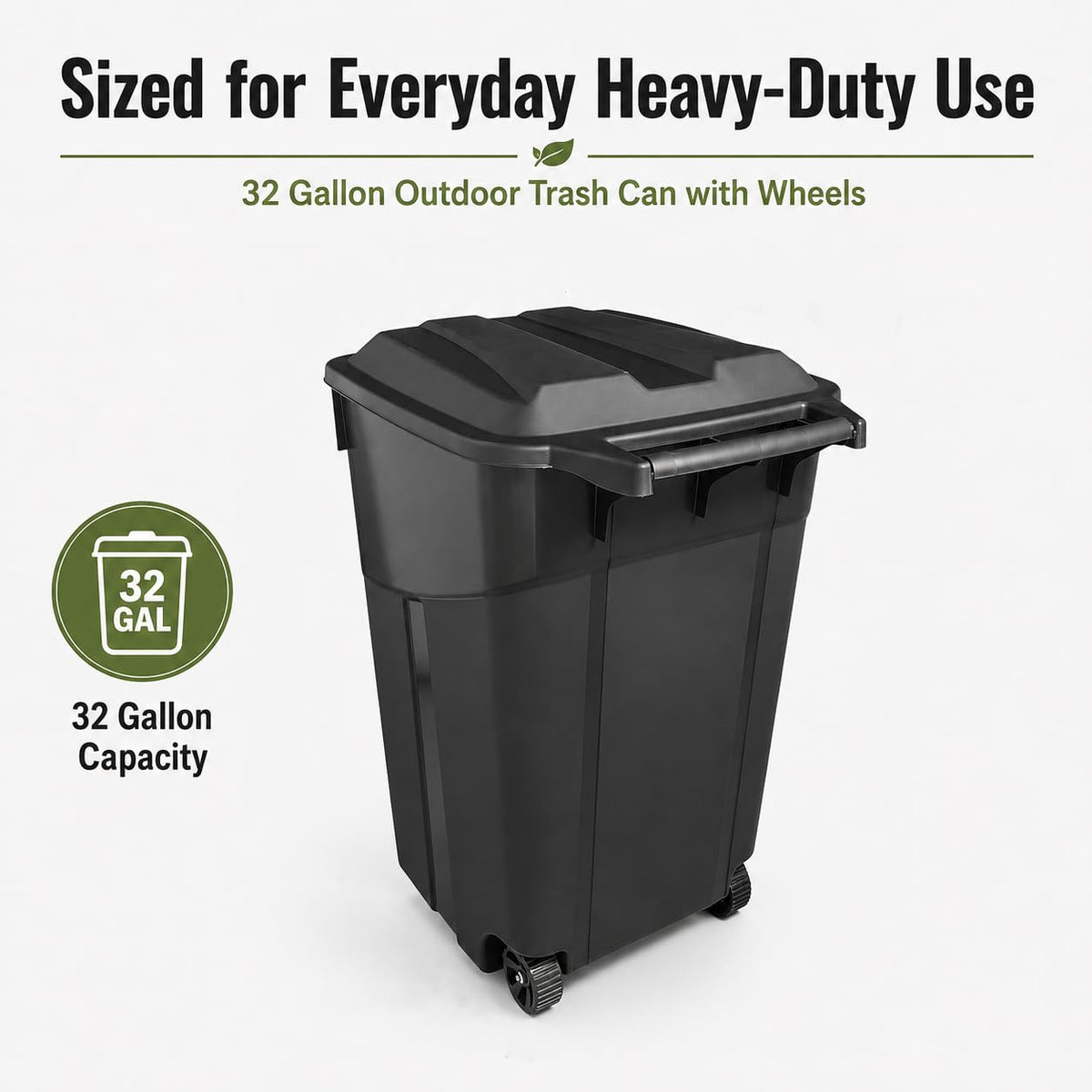 32 Gallon Wheeled Heavy-Duty Outdoor Trash Can H9249