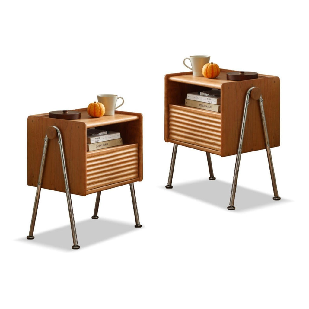 Cherry Wood Nightstand Set of 2 with Drawer E362