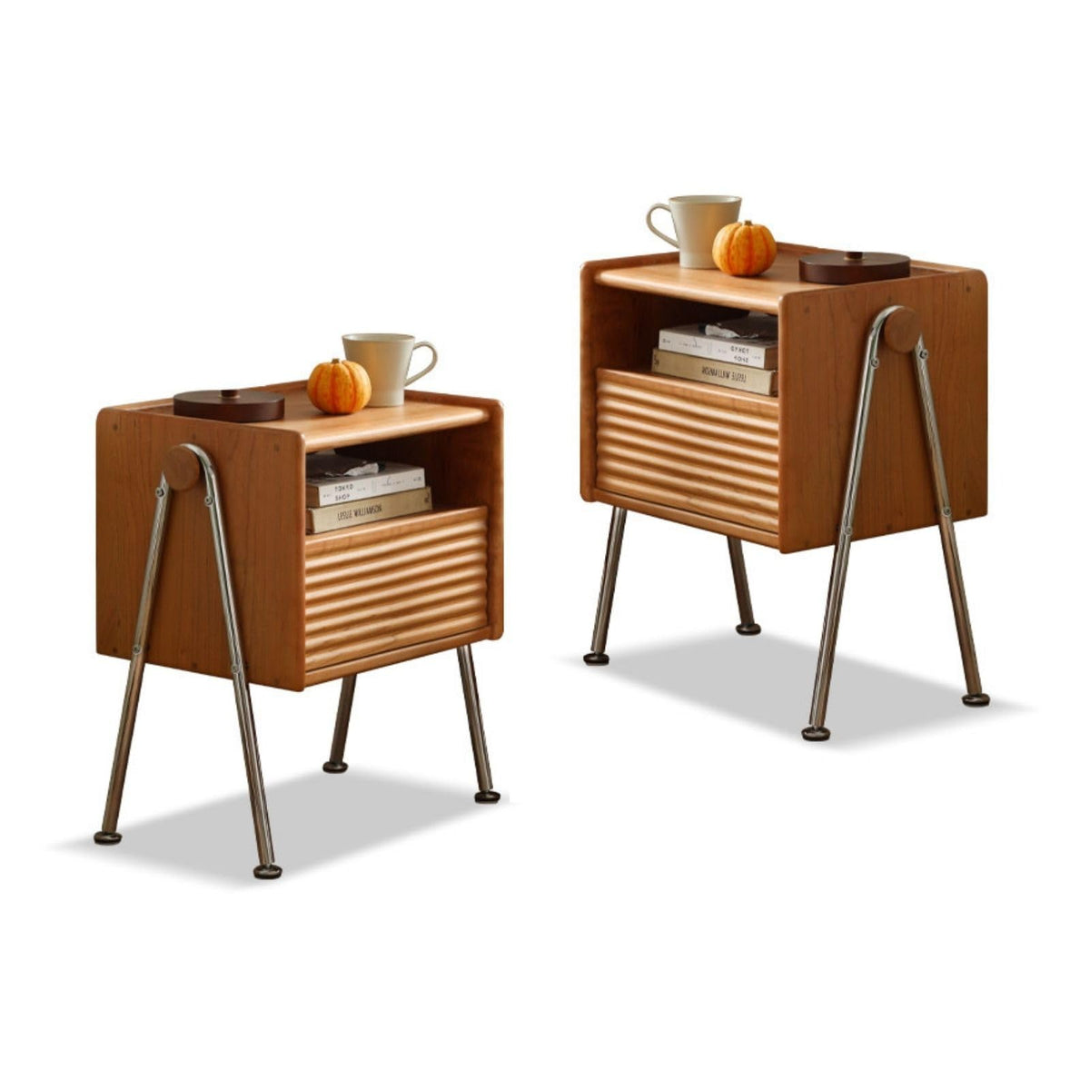 Cherry Wood Nightstand Set of 2 with Drawer E362