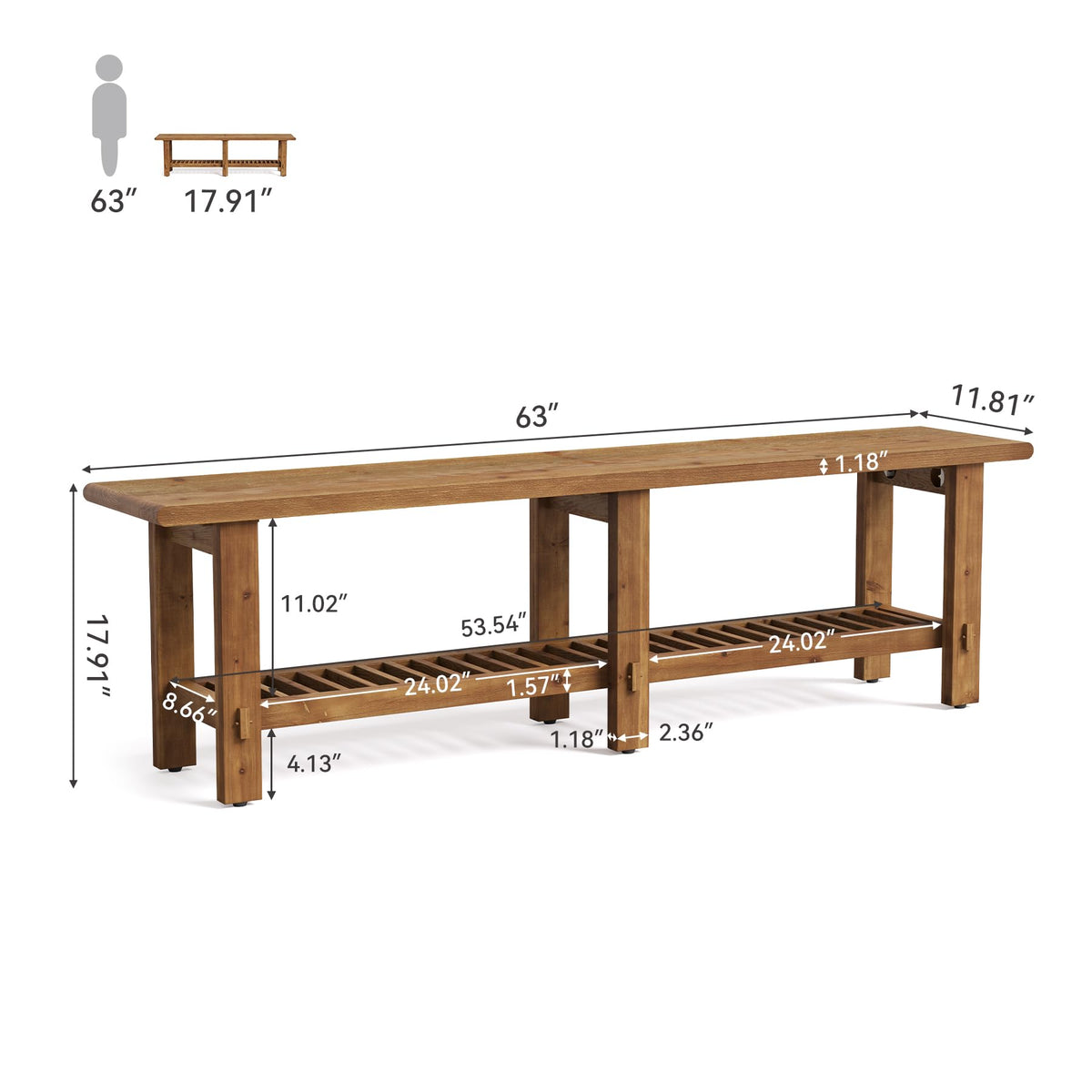 Solid Wood Shoe Bench with Storage Rack P832