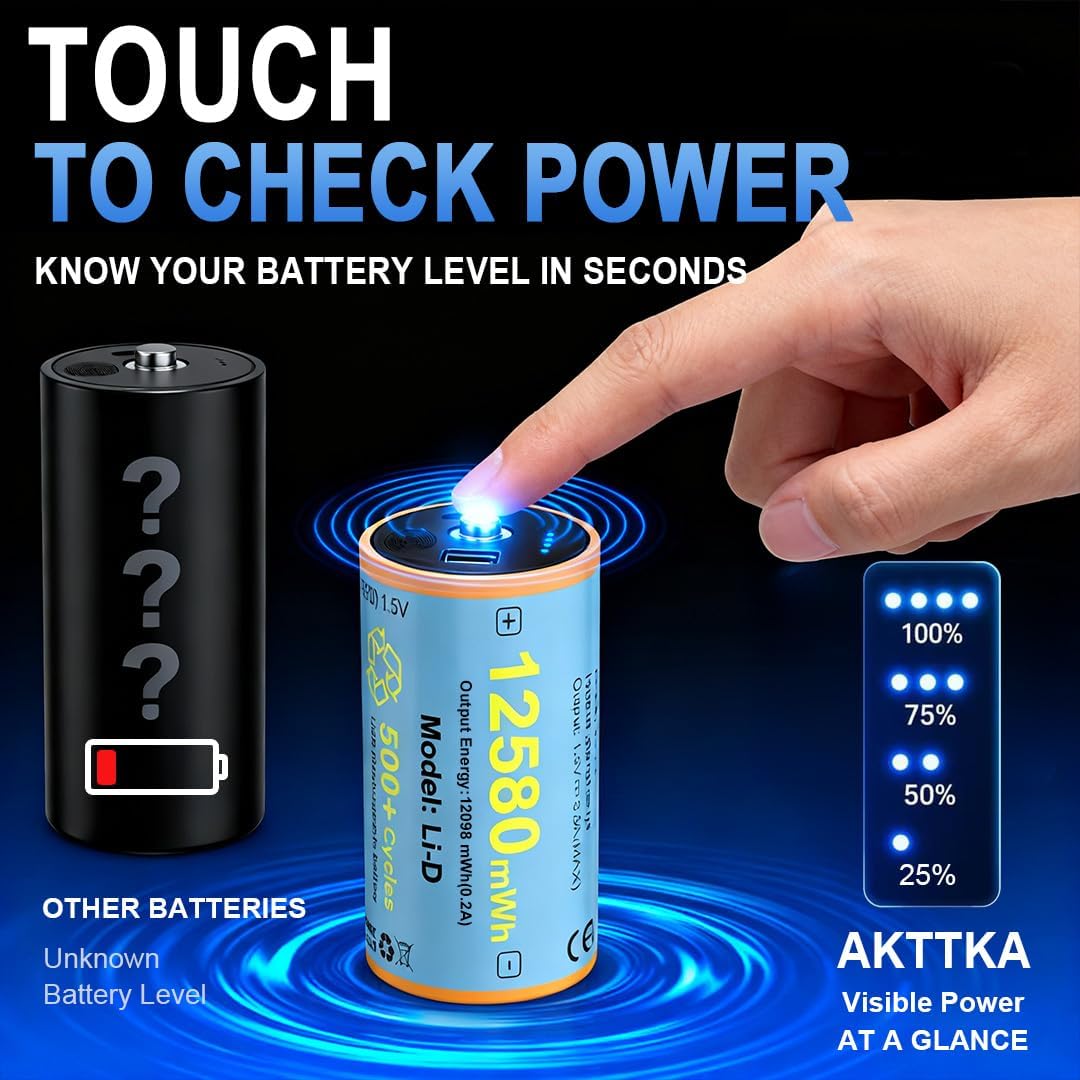 4 Pack Rechargeable D Batteries 1.5V Lithium K104926