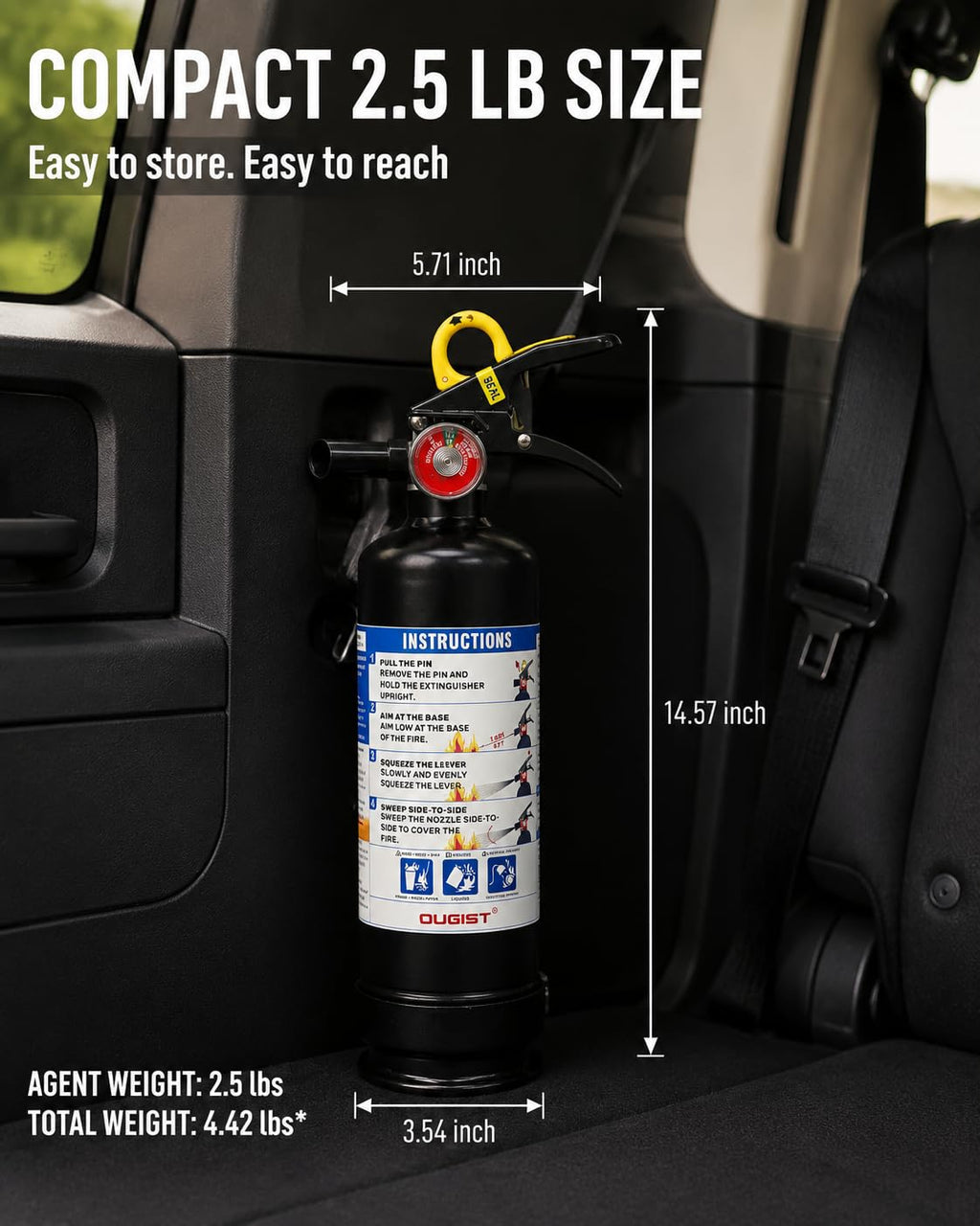 Car Fire Extinguisher 2.5lb Dry Chemical 1 Pack B624