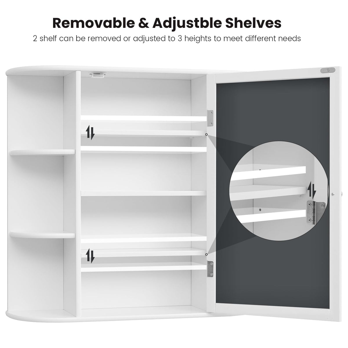 White Bathroom Medicine Cabinet with Mirror and Adjustable Shelves U251