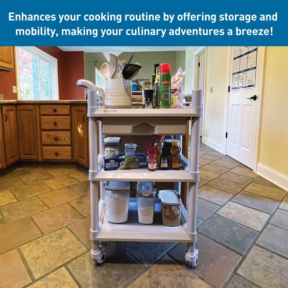 3-Tier Medical Utility Cart with Drawer and Shelves B649