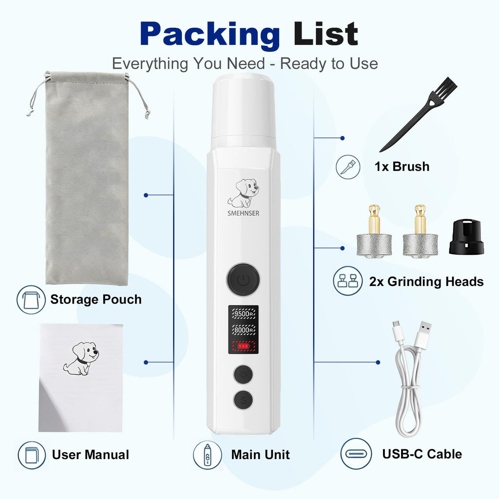 White 2-Speed USB Rechargeable Dog Nail Grinder M580219