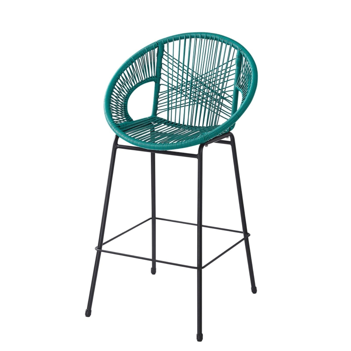 Faux Wicker PE Rattan Bar Stools Set of 2 Teal C3745