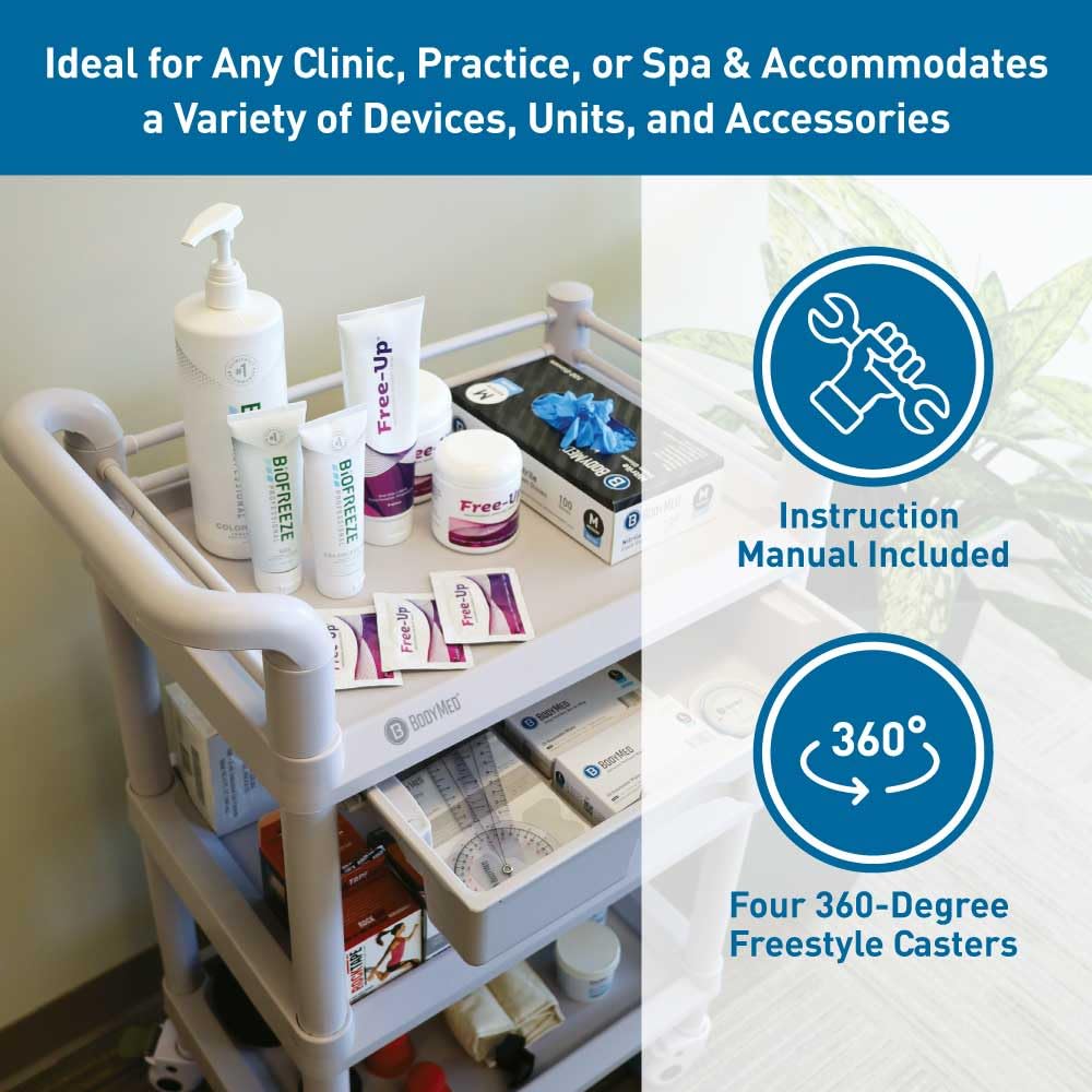 3-Tier Medical Utility Cart with Drawer and Shelves B649