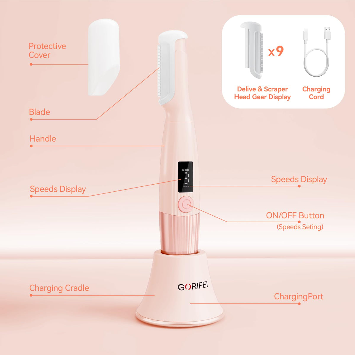 Pink Rechargeable Facial Razor with 8 Blades H83736