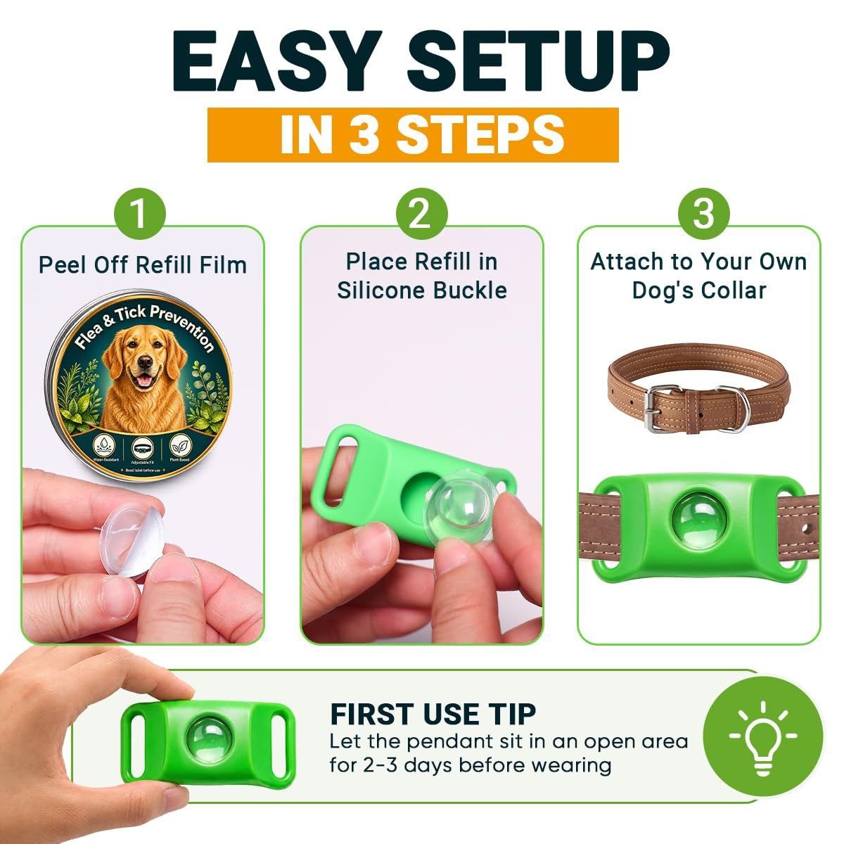 Flea and Tick Prevention Pendant for Dogs with 2 Pendants and 6 Refills G885