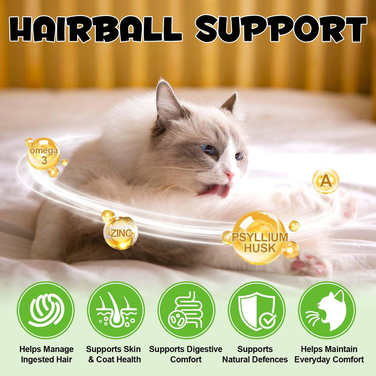 Cat Hairball Support Chews with Cat Grass & Omega-3 Fish Oil I8459