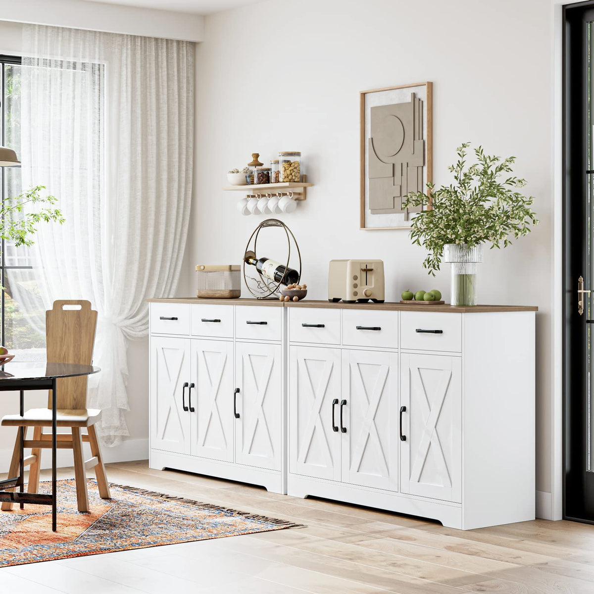 White Kitchen Buffet Cabinet with Storage P291372