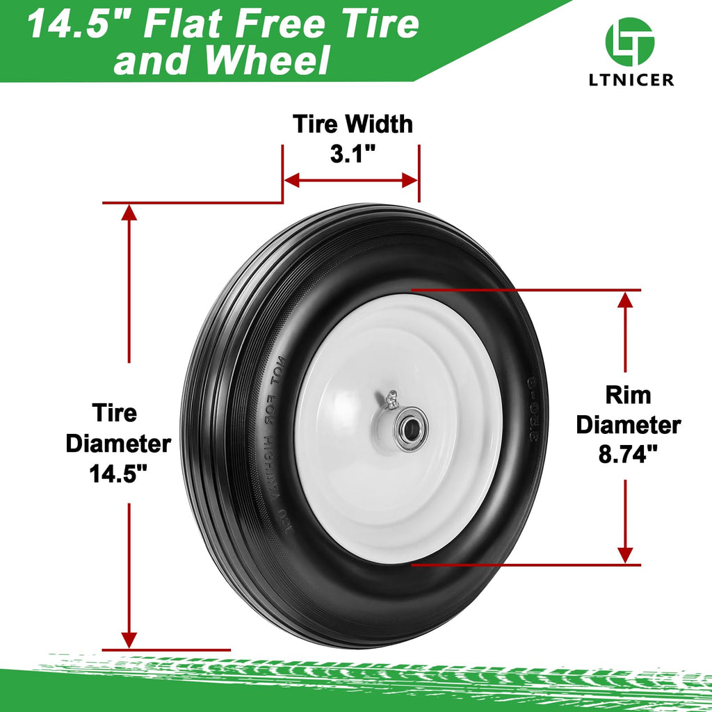 14.5" Flat Free Wheelbarrow Tire with 3/4" & 5/8" Bearing X792