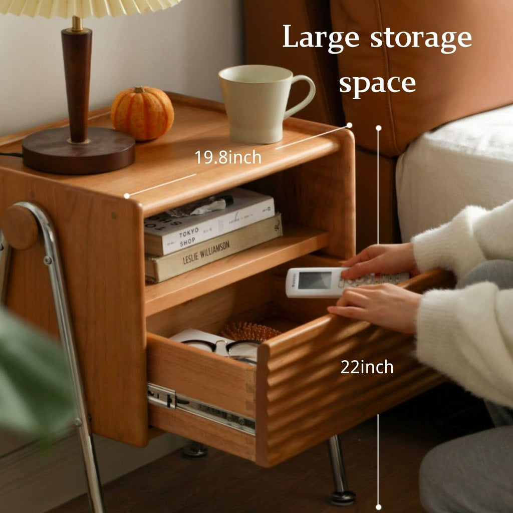 Cherry Wood Nightstand Set of 2 with Drawer E362