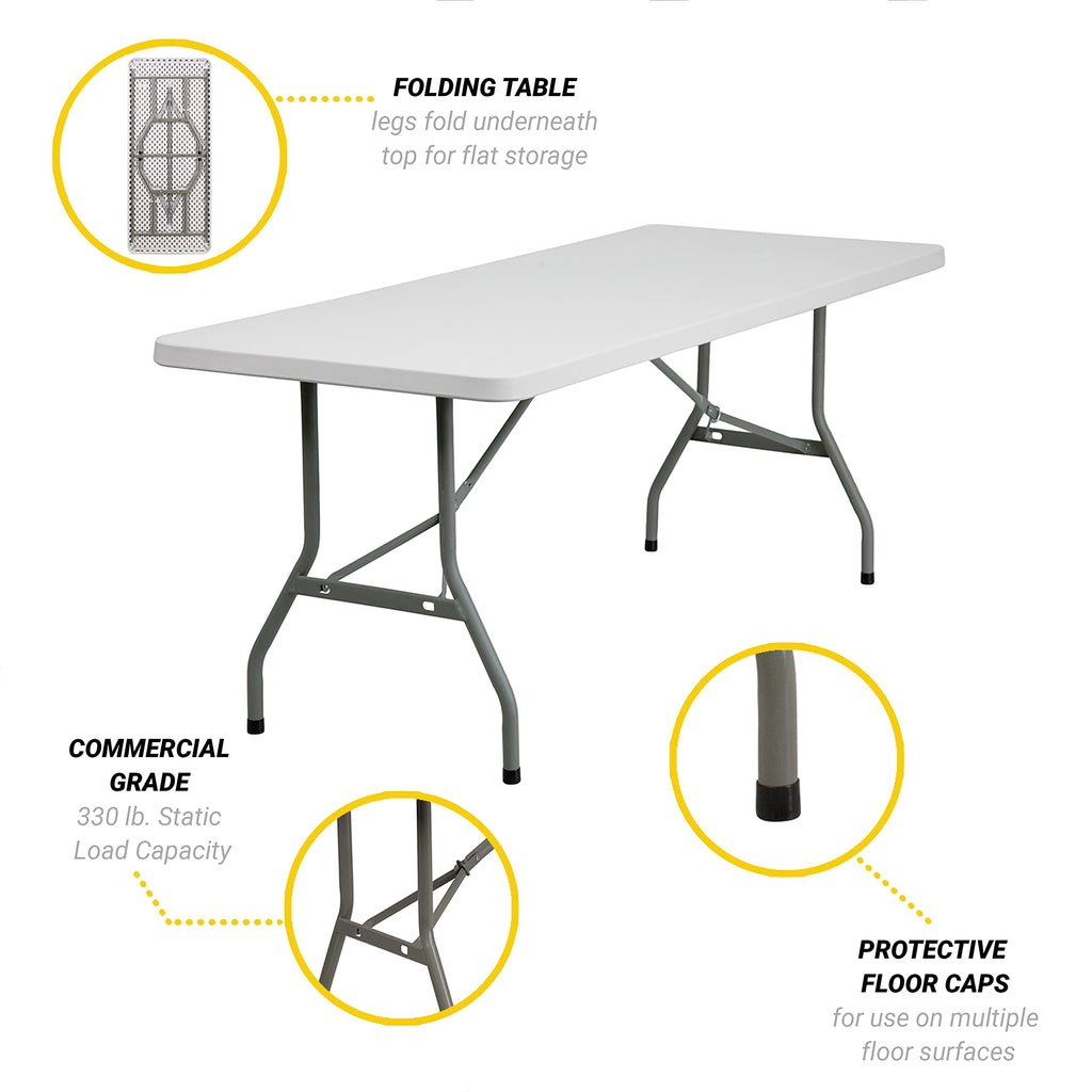 6-Foot Heavy Duty Plastic Folding Table with Carrying Handles M342884