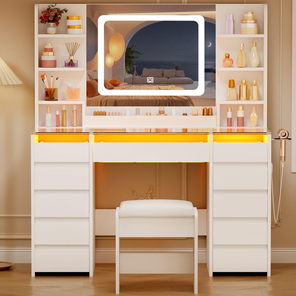 Glass Top Vanity Desk with Mirror and Stool G356312