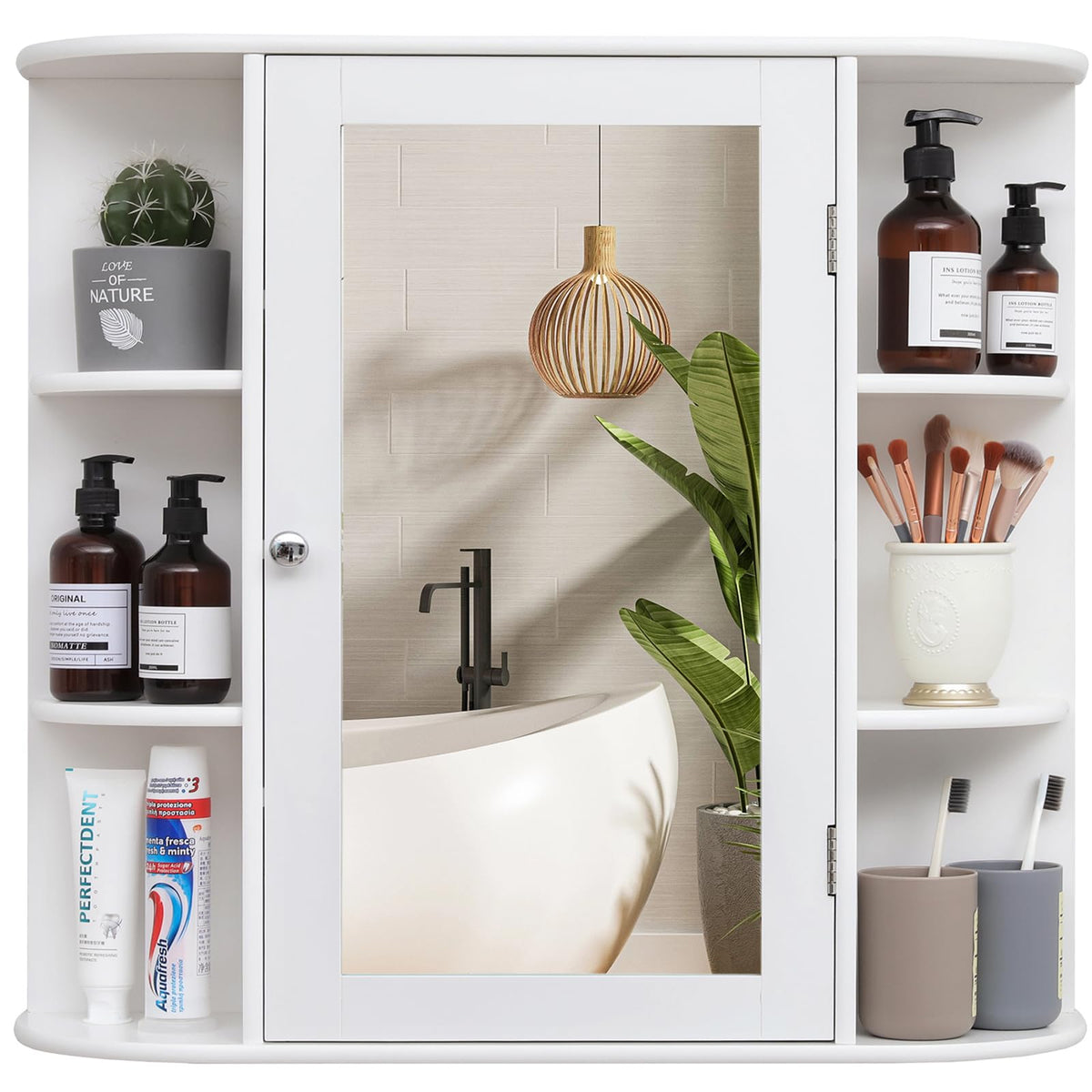 White Bathroom Medicine Cabinet with Mirror and Adjustable Shelves U251