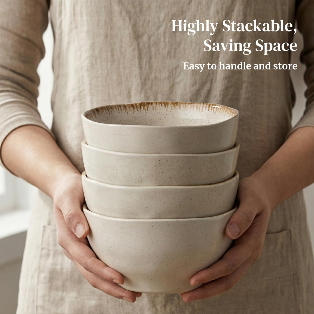 30 OZ Ceramic Soup Bowls Set of 4 Beige K142621