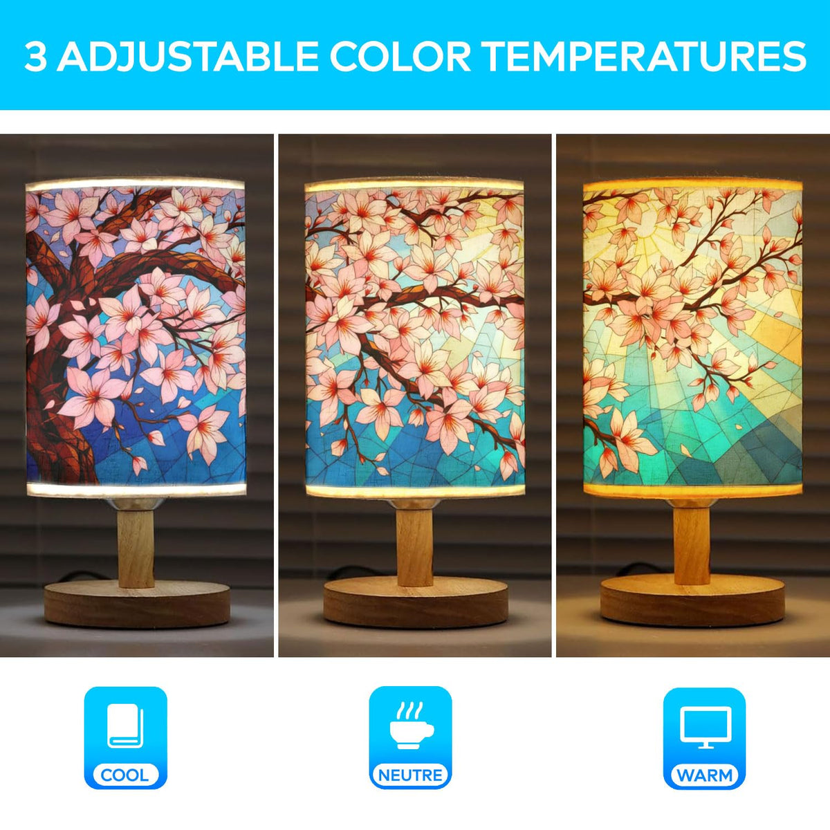 Cherry Blossom Table Lamp LED 3-Color Wood Base M93189