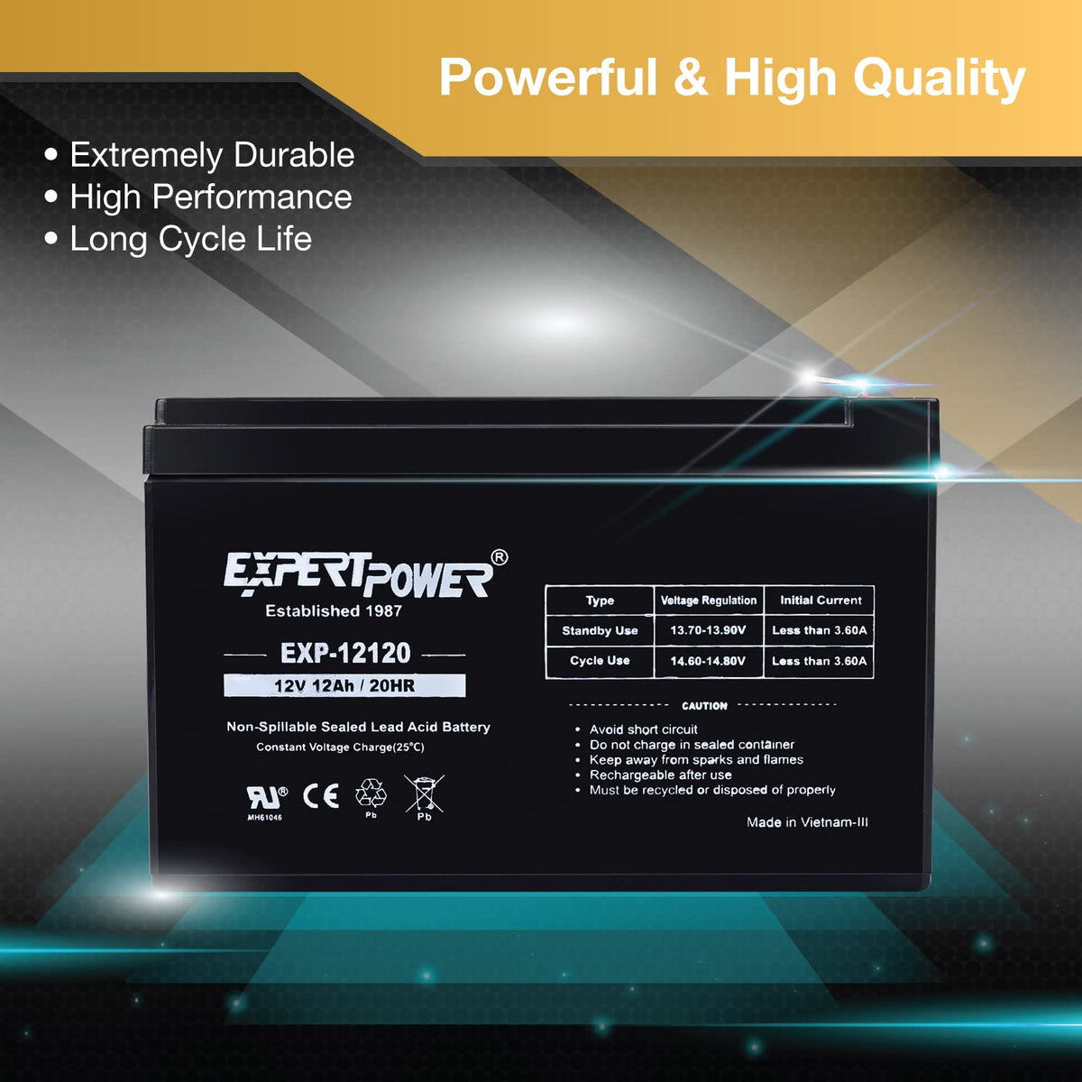 12V 12Ah Rechargeable Sealed Lead Acid AGM Battery with F2 Terminals L1190